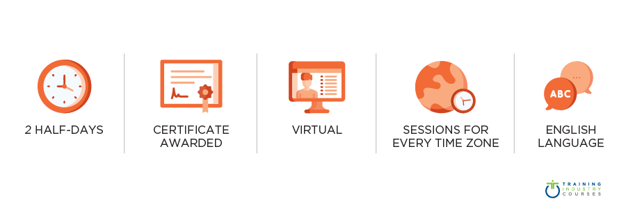 Learning Analytics Certificate: 2 half day sessions, certificate awarded, held virtual, sessions for every time zone, course is held in English language